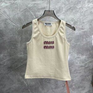 🍒Miu Miu🍒 Cream Sleeveless Fitted Crop Tank Top